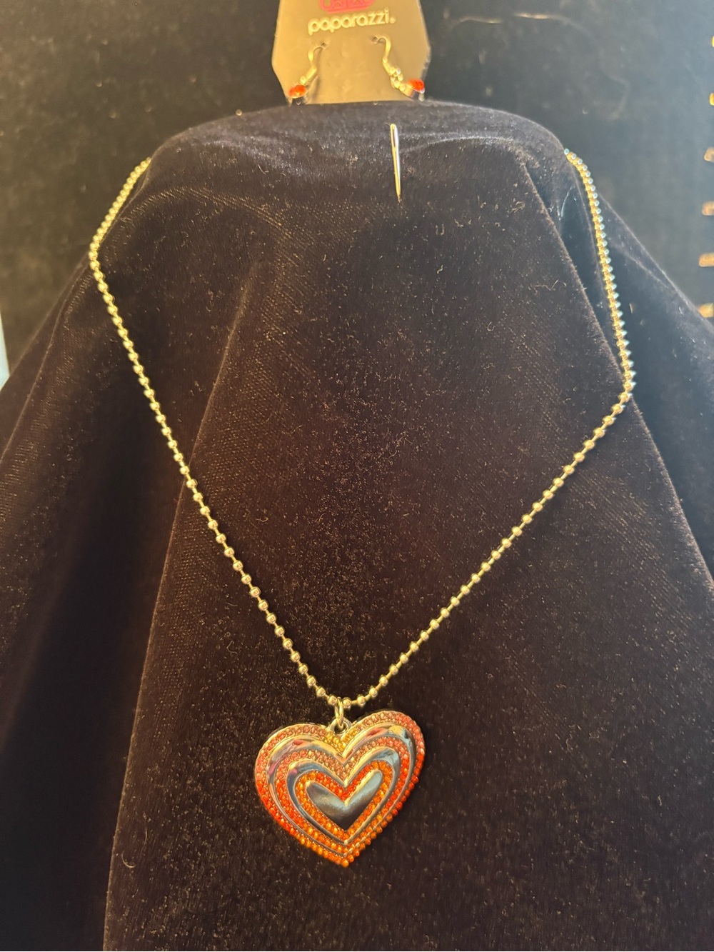 Paparazzi glitter, orange Heart Pendant Necklace - with the orange  earrings